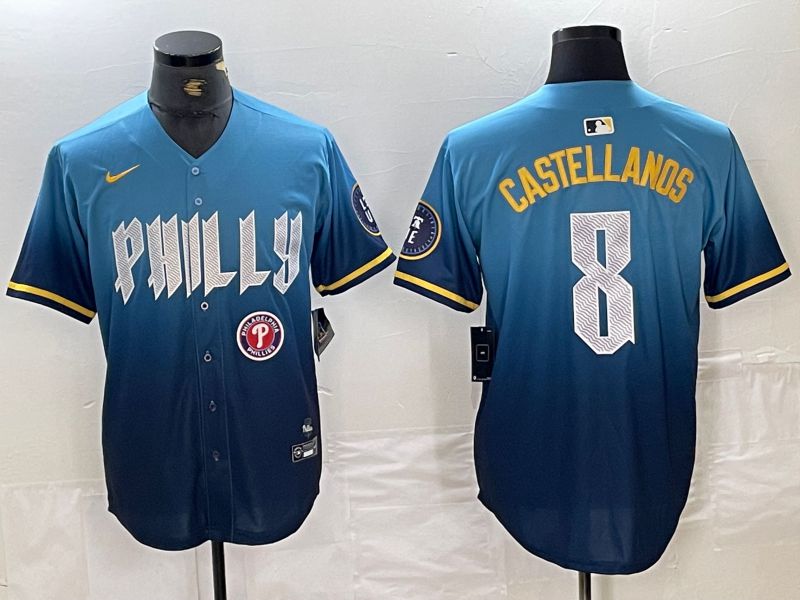 Men Philadelphia Phillies #8 Castellanos Blue City Edition Nike 2024 MLB Jersey style 2->women mlb jersey->Women Jersey